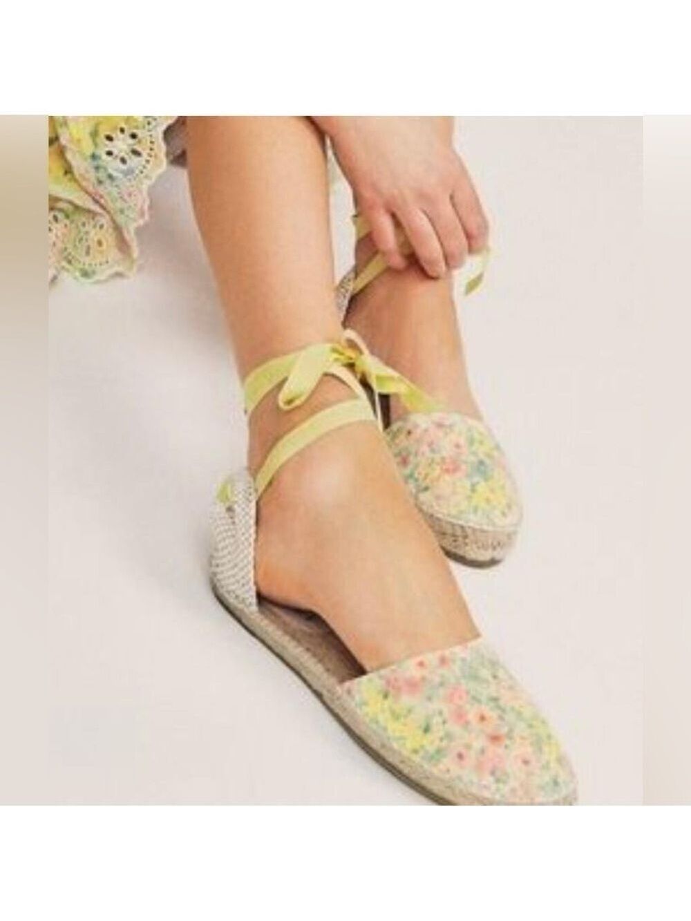 NIB LoveShackFancy X Manebi Valencia Espadrille Flat Sandal in Rainbow Skies